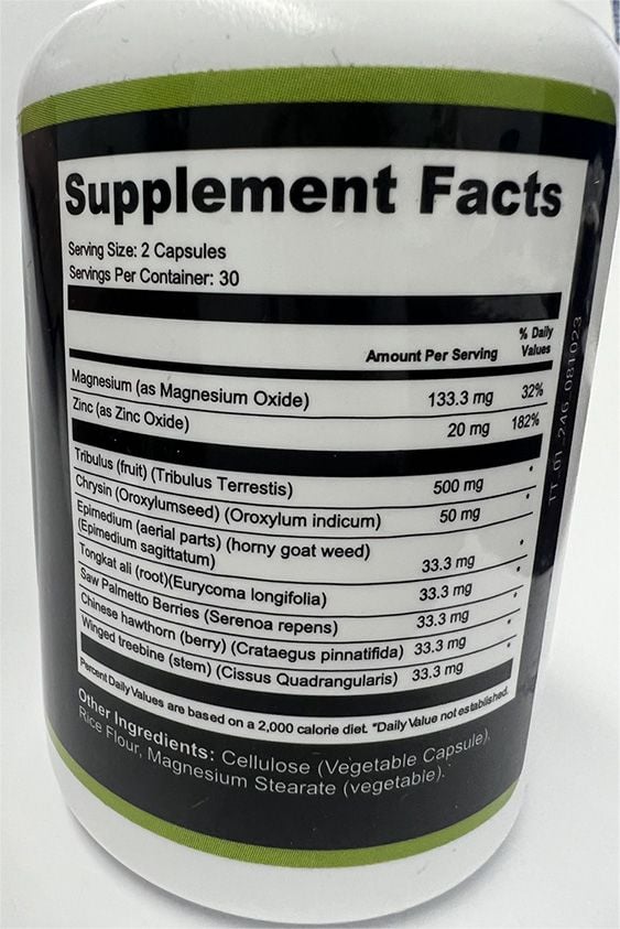 ErecPrime - bottle - supplement facts