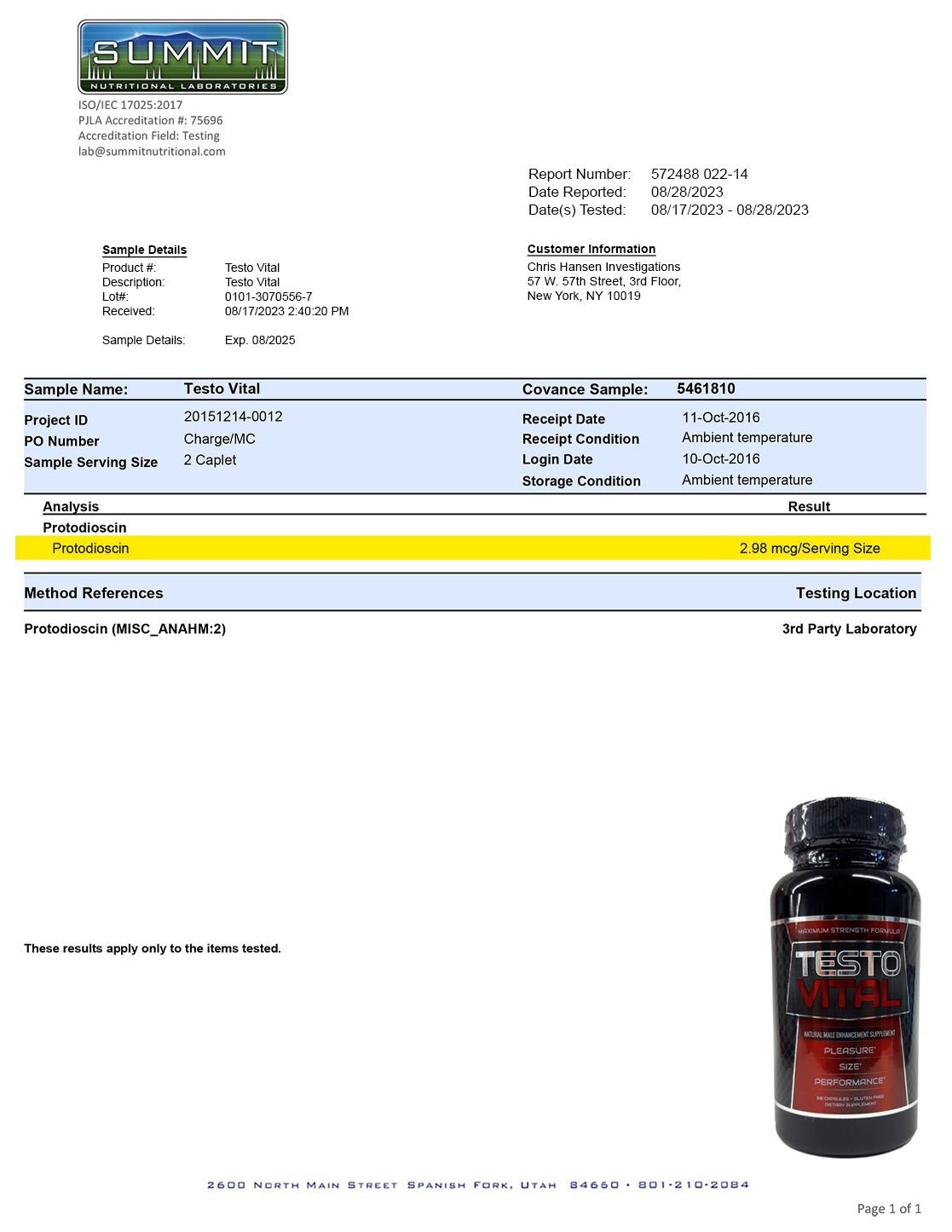 lab report: Testo Vital