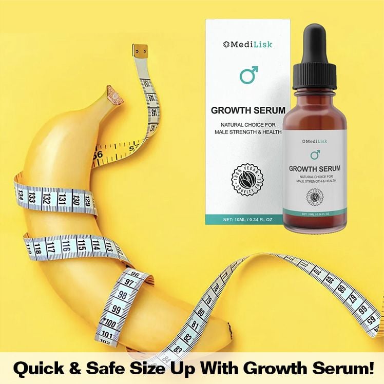 Men's Essential Oil Blend ad - quick & safe size up with growth serum