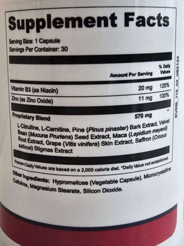 Max Vigor Pulse - supplement facts on bottle